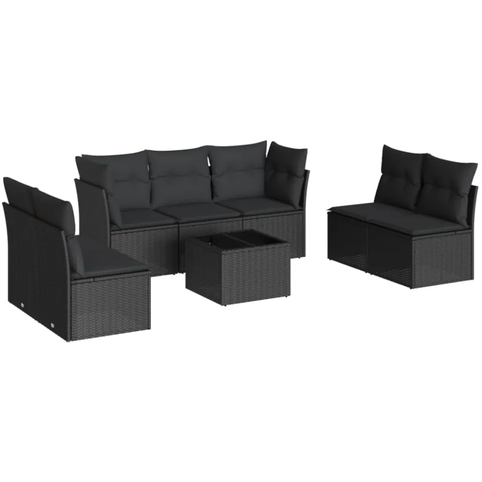 vidaXL 8-delige Loungeset met kussens poly rattan zwart, foto 3