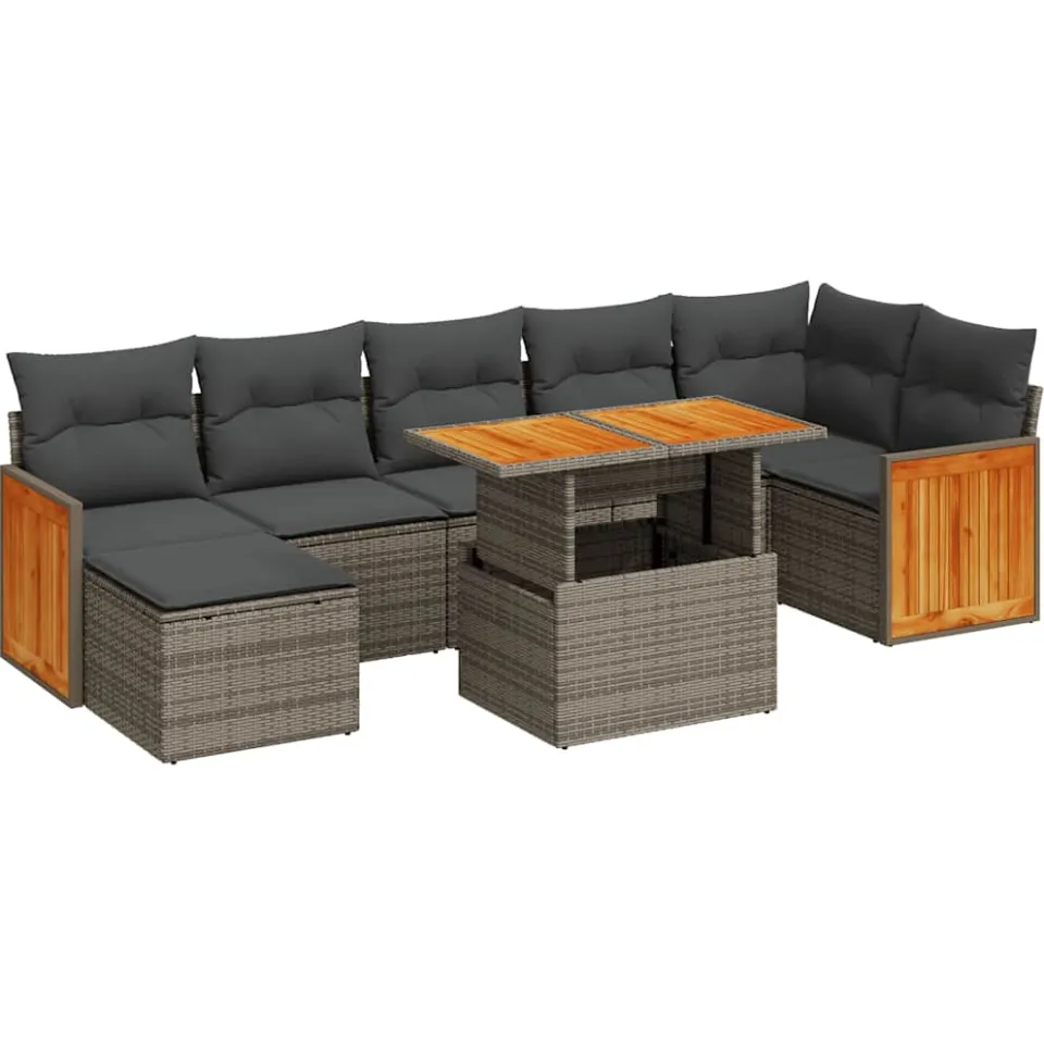 vidaXL 8-delige Loungeset met kussens poly rattan acacia grijs, foto 3