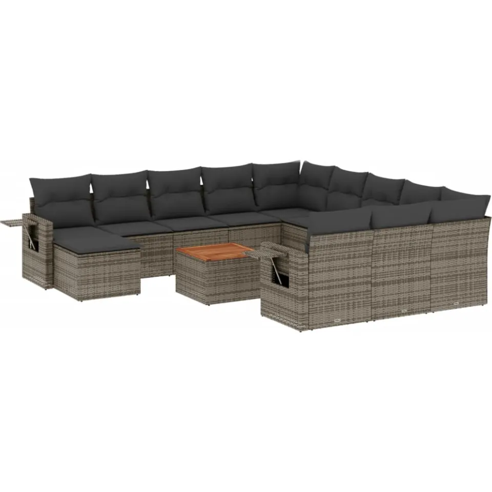 vidaXL 13-delige Loungeset met kussens poly rattan grijs, foto 3