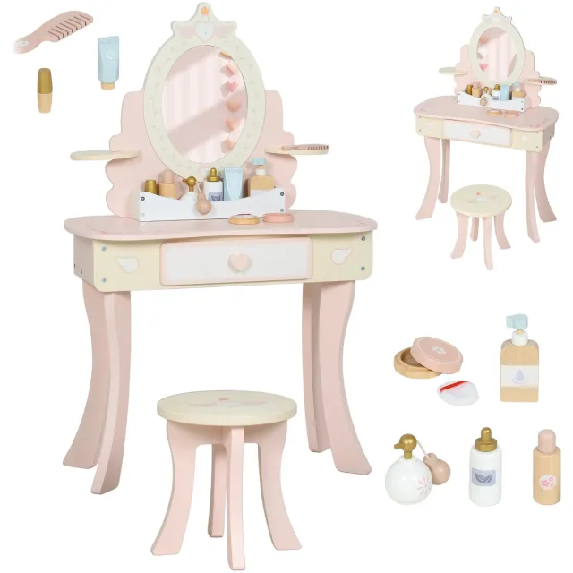 Klarven Kaptafel Kinderen - Kinderkaptafel - Meisjes Kaptafel - Speeltafel - Met Kruk, Lade En Uitneembare Spiegel - Veilig Spelen En Opruimen Roze