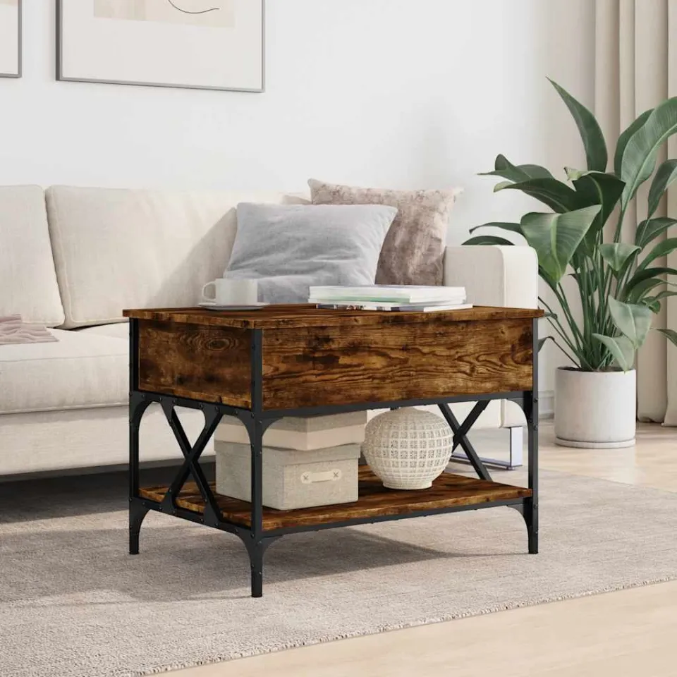 vidaXL Salontafel 70x50x50 cm bewerkt hout en metaal gerookt eiken, foto 3