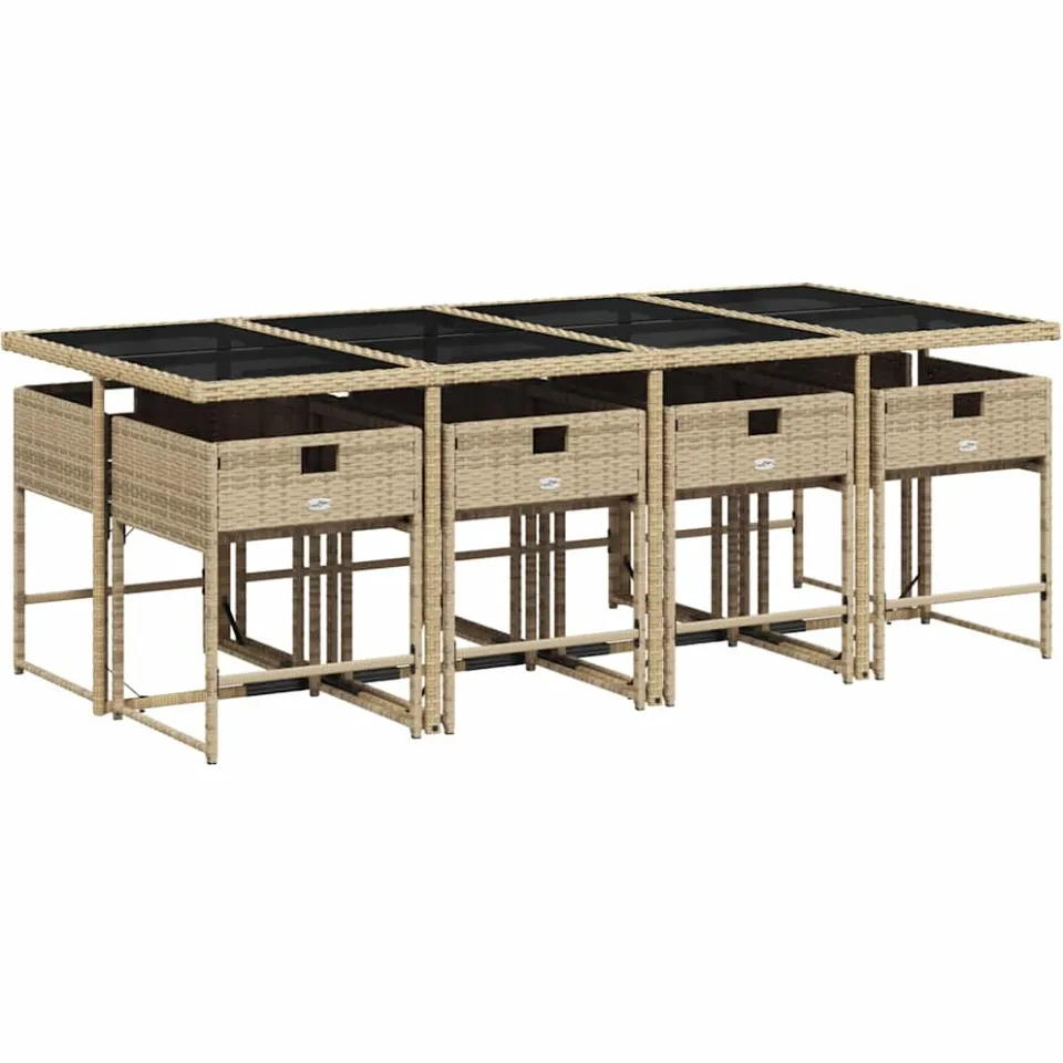 vidaXL 9-delige Tuinset met kussens poly rattan gemengd beige, foto 4
