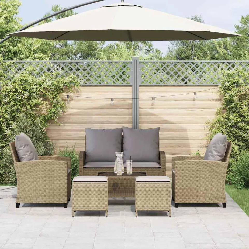 vidaXL 6-delige Loungeset met kussens poly rattan beige, foto 3