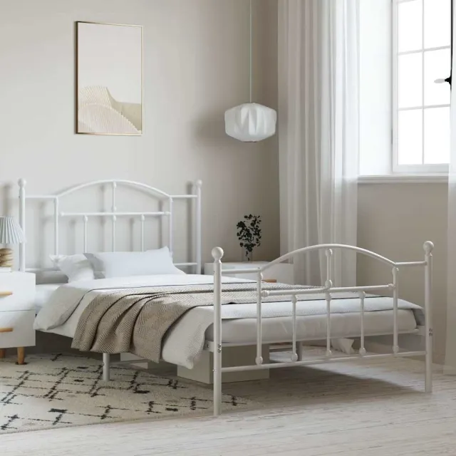vidaXL Bedframe met hoofd- en voeteneinde metaal wit 100x200 cm