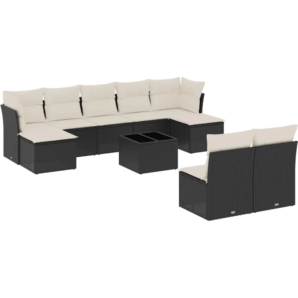 vidaXL 10-delige Loungeset met kussens poly rattan zwart, foto 4