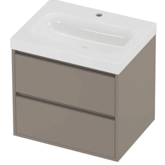 Proline Haga Badmeubelset Polystone Mezza 1 Kraangat Greeploos 60x46x58 cm Glans Wit Clay Beige