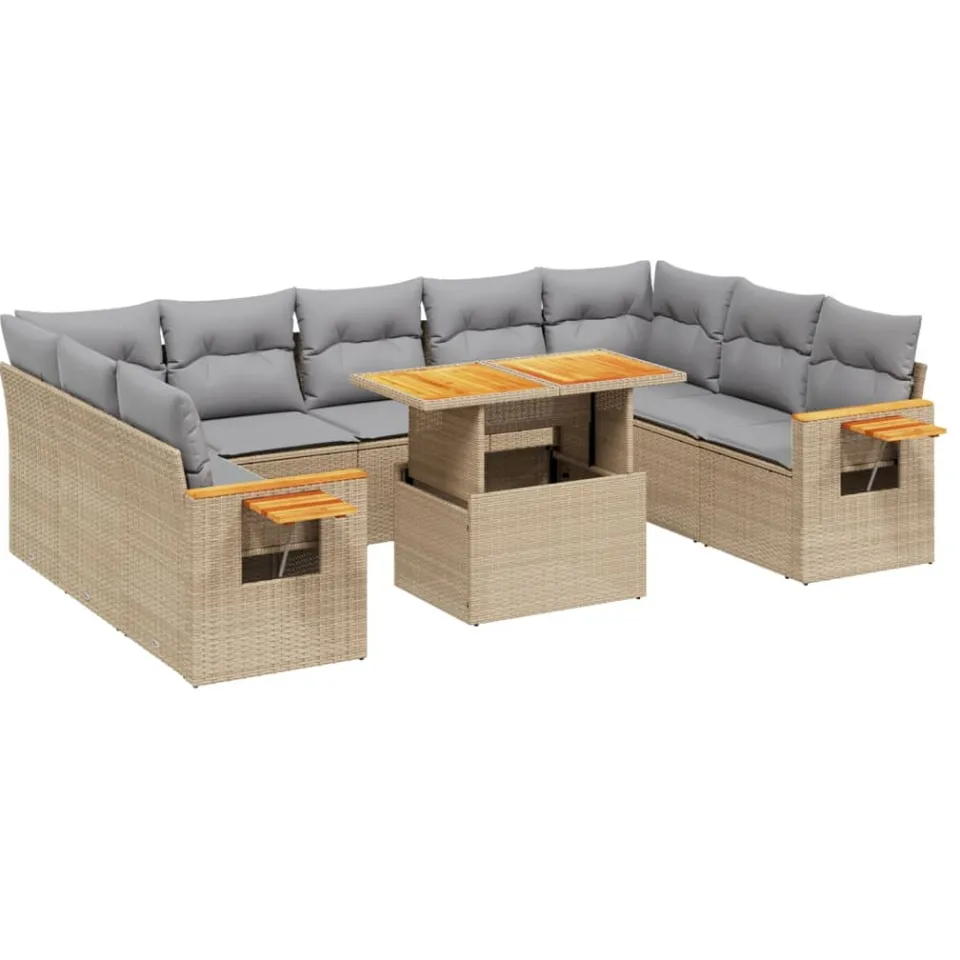 vidaXL 11-delige Tuinset met kussens poly rattan beige, foto 3