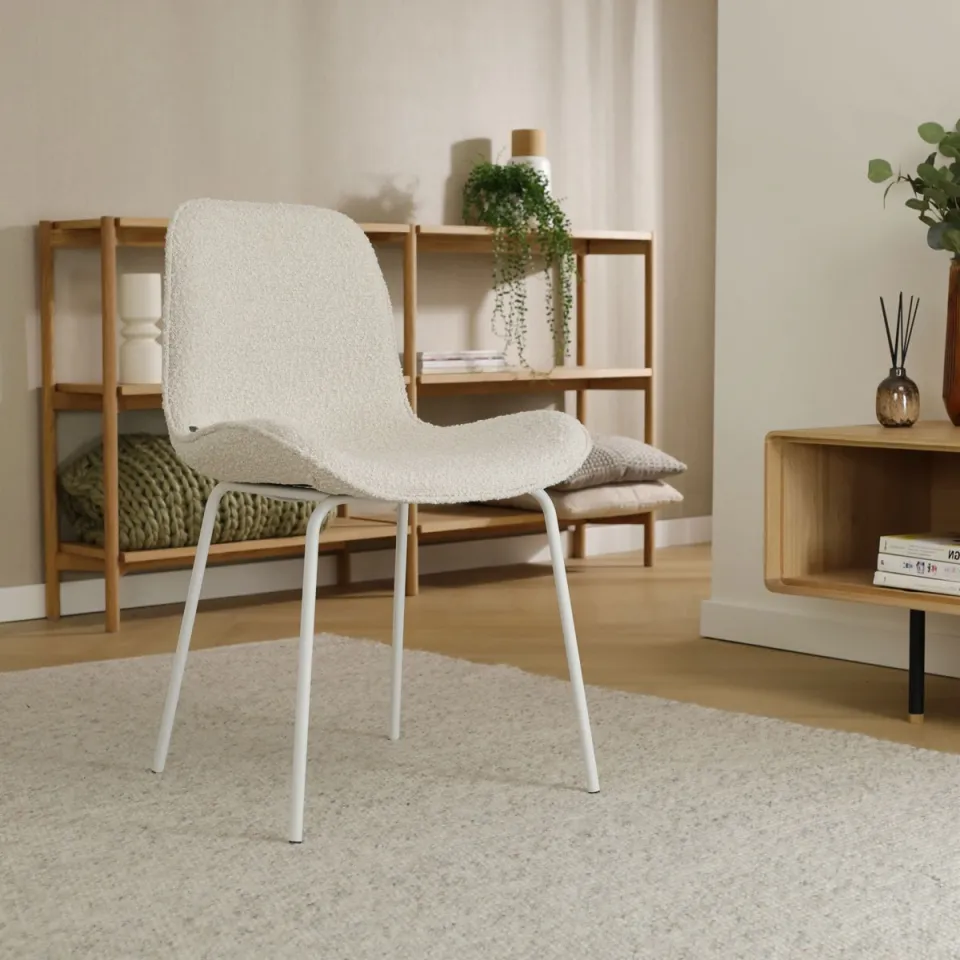 Nolon Nora-Fé eetkamerstoel bouclé beige - wit onderstel, foto 2