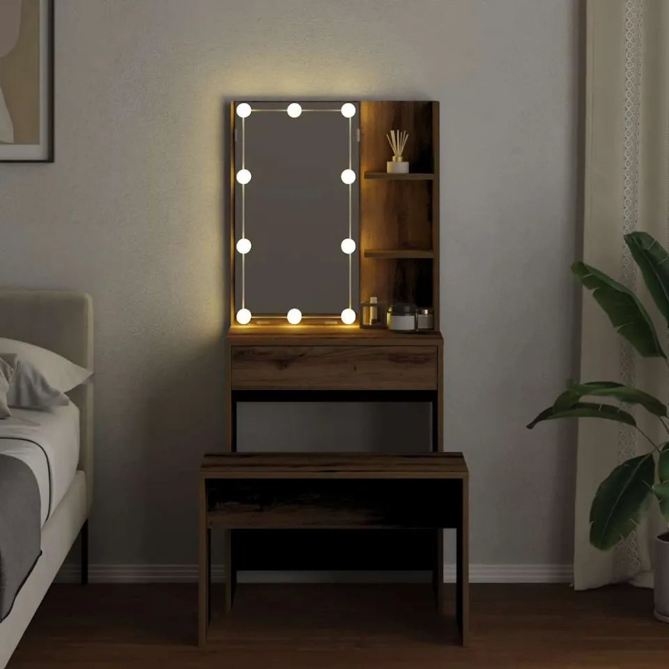 vidaXL Kaptafelset met LED-verlichting bewerkt hout artisanaal eiken, foto 2
