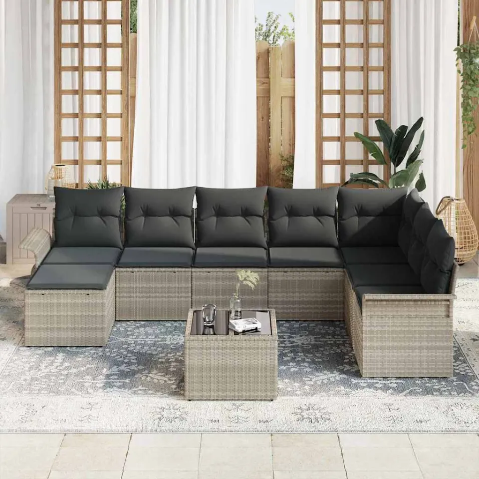 vidaXL Bankstel 9 st Lichtgrijs poly rattan