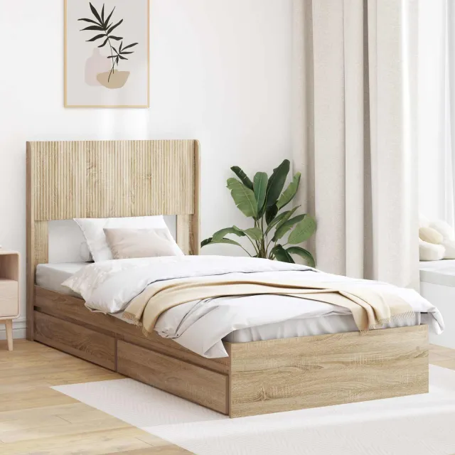 vidaXL Bedframe met opbergruimte en hoofdbord Sonoma Eiken 75 x 190 cm Bruin