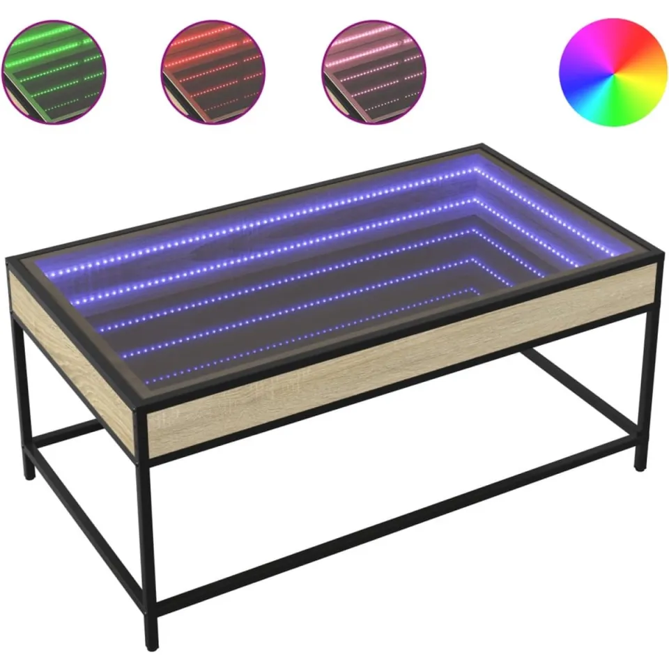 vidaXL Salontafel met Infinity LED 90x50x41 cm sonoma eikenkleurig, foto 3