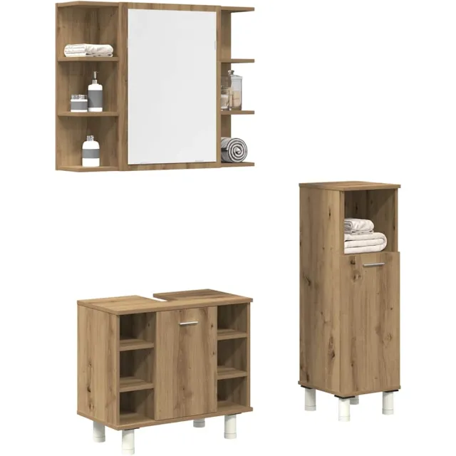 vidaXL 3-delige Badkamermeubelset bewerkt hout artisanaal eikenkleur Bruin