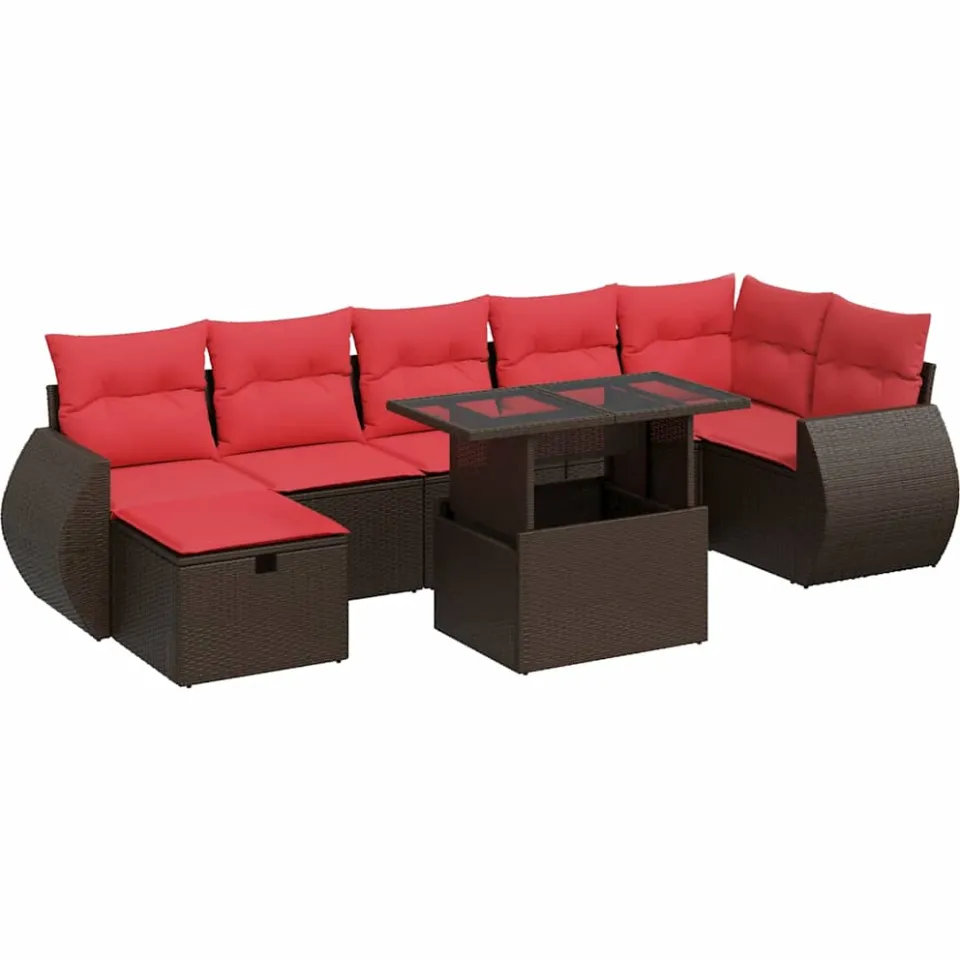 vidaXL 8-delige Loungeset met kussens poly rattan acacia bruin, foto 3