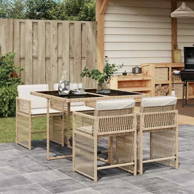 vidaXL 5-delige Tuinset met kussens poly rattan beige, foto 2