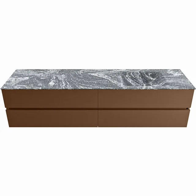 Mondiaz VICA-DLUX 200cm badmeubel onderkast Rust 4 lades. Inbouw wastafel CLOUD rechts zonder kraangat, kleur Lava.