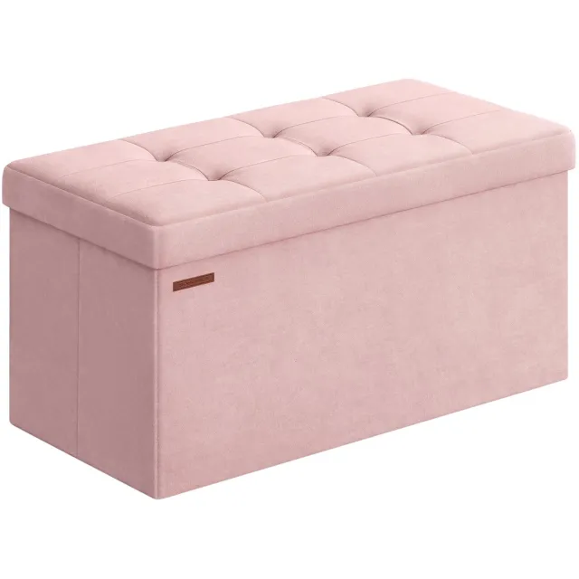 Famanu Opvouwbare voetbank met fluwelen opbergdoos, container en voetensteun, set van 2 dozen van 38 x 76 x 38 cm, steun tot 300 kg, voor hal, woonkamer en slaapkamer, mat roze