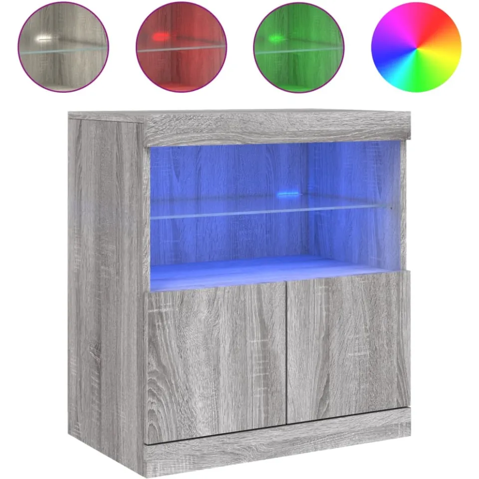 vidaXL Dressoir met LED-verlichting 60x37x67 cm grijs sonoma eiken, foto 4