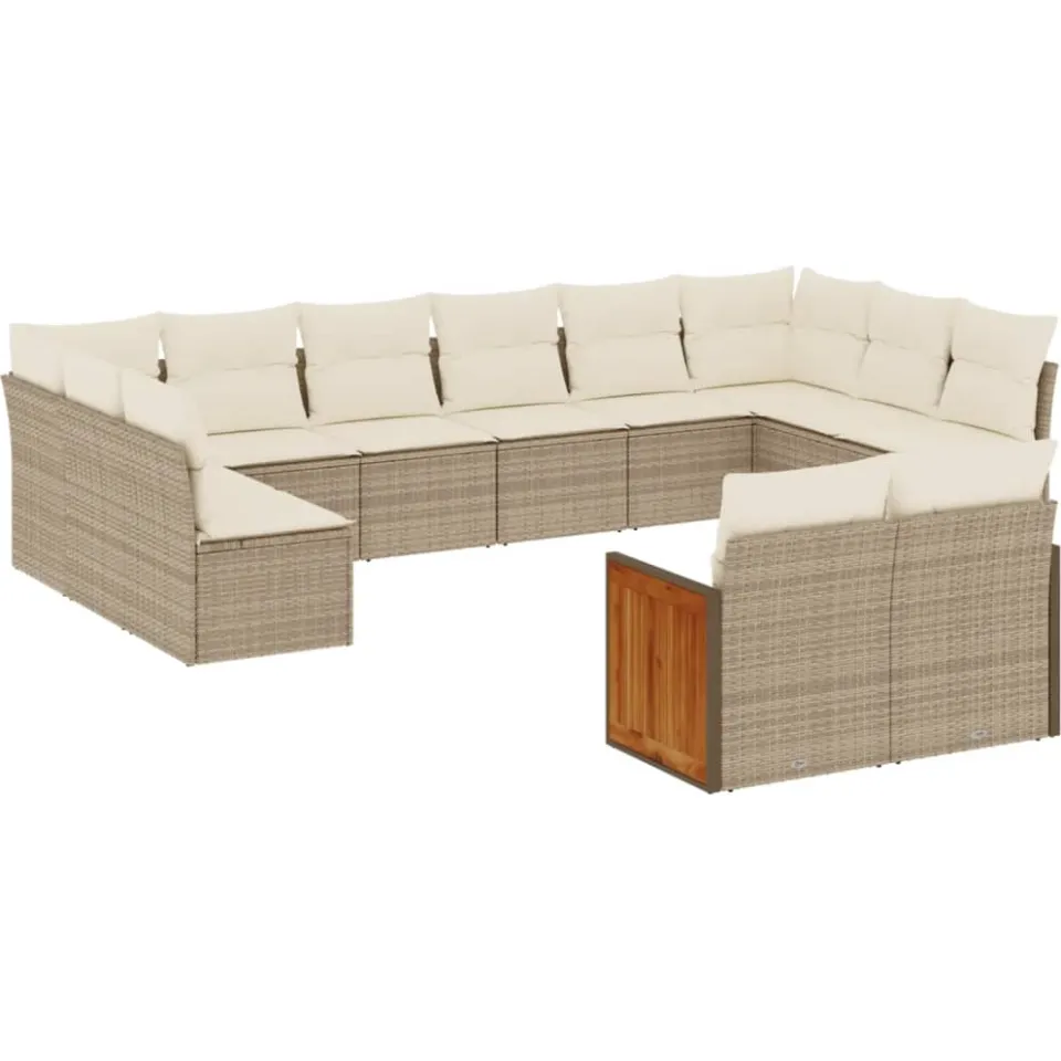 vidaXL 12-delige Loungeset met kussens poly rattan beige, foto 3