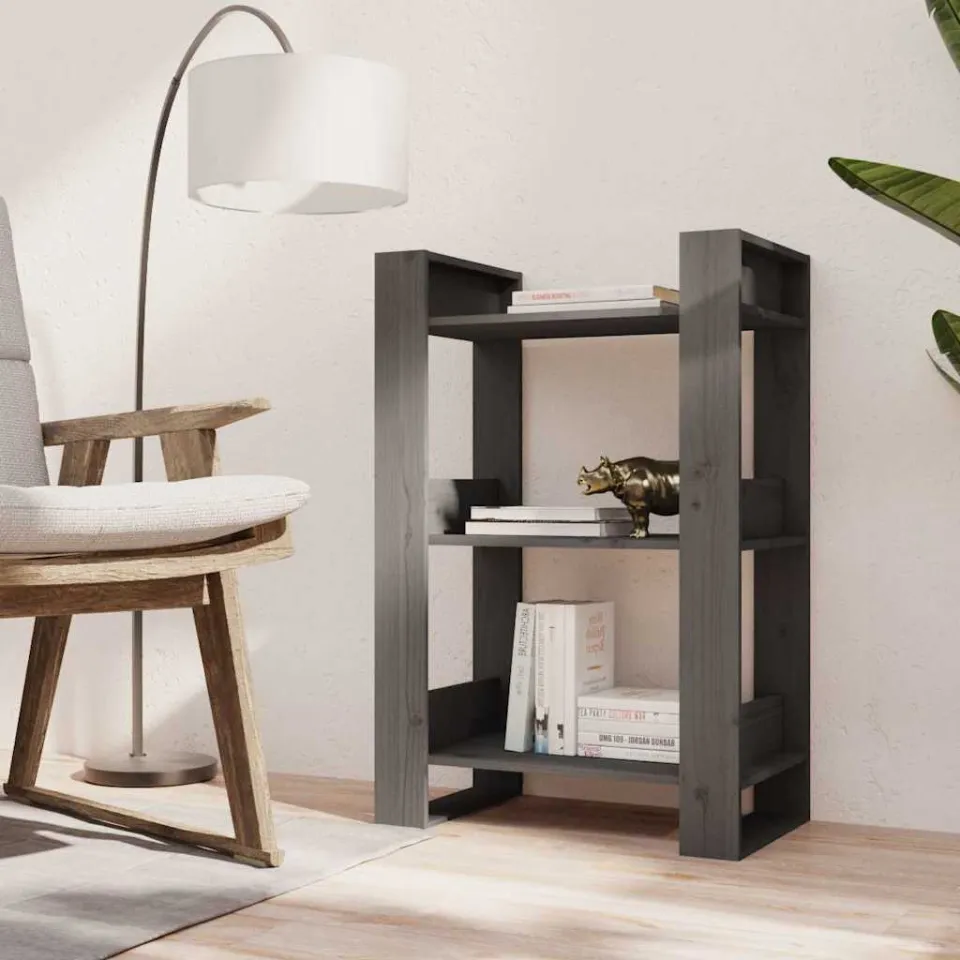 vidaXL Boekenkast/kamerscherm 60x35x91 cm massief grenenhout grijs, foto 2