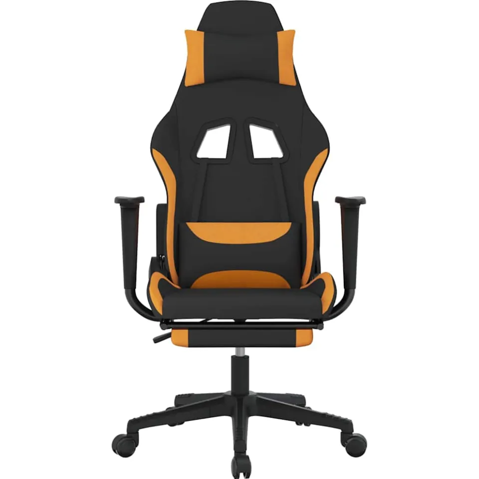 vidaXL Massage gamestoel met voetensteun stof zwart en oranje