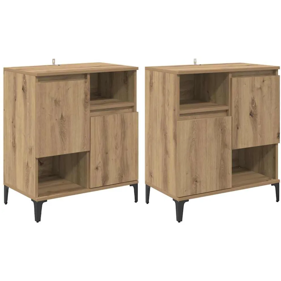 vidaXL Dressoirs 2 st Artisan Eiken 60 x 35 x 70 cm Bewerkt hout, foto 3