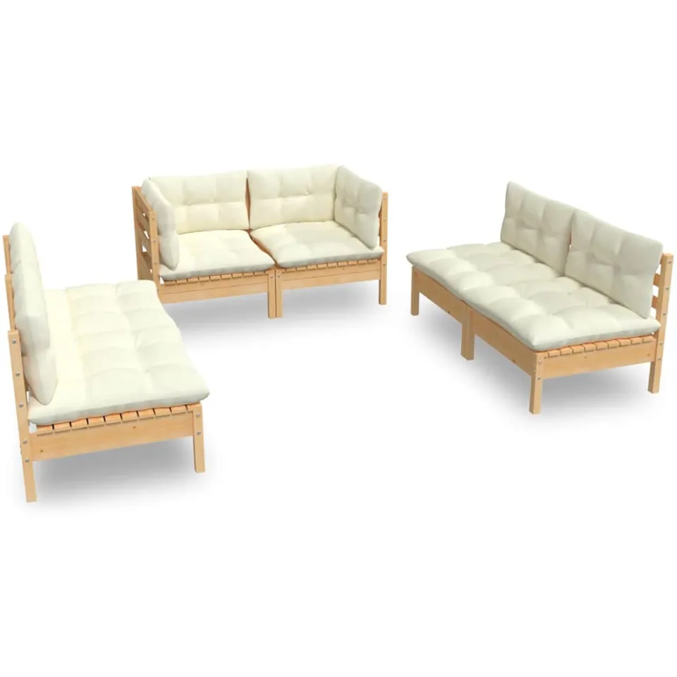 vidaXL 6-delige Loungeset met crèmekleurige kussens massief grenenhout, foto 4