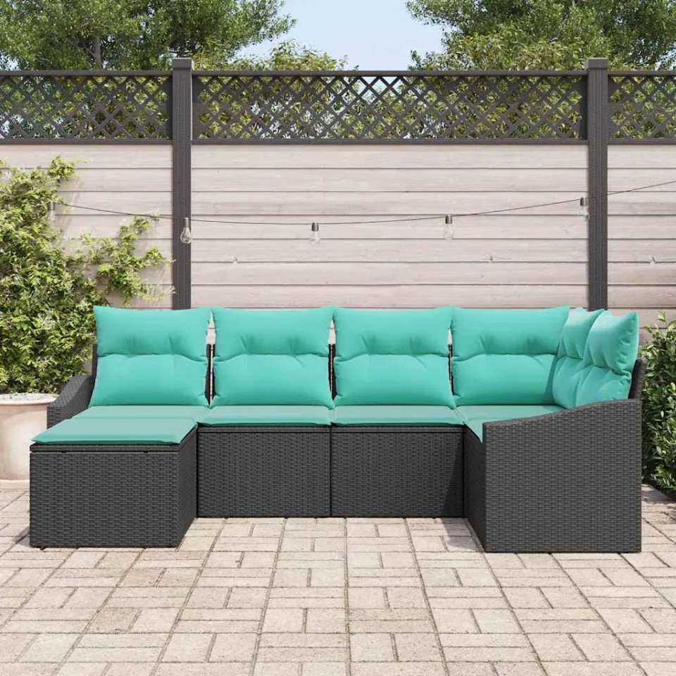 vidaXL Bankstel 6 st Zwart poly rattan