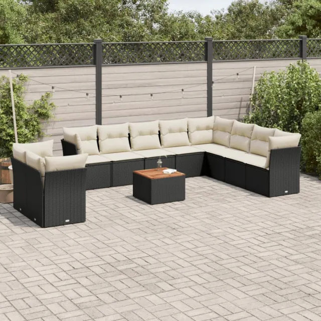 vidaXL 11-delige Loungeset met kussens poly rattan zwart, foto 2