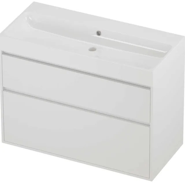 Proline Podium Badmeubelset Polystone Loft 100x46x75 cm Glans Wit Mat White Mat Wit