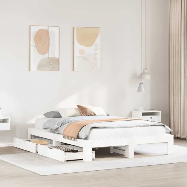 vidaXL Bedframe zonder matras massief grenenhout wit 140x200 cm