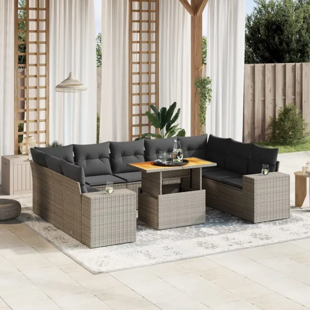 vidaXL 10-delige Loungeset met kussens poly rattan grijs, foto 2