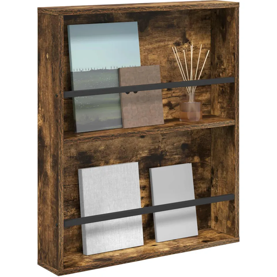 vidaXL Tijdschrift Rek Gerookt eiken 60 x 12 x 70 cm Bewerkt hout Bruin