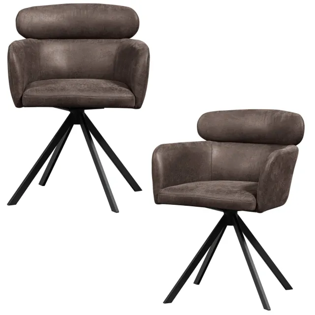 WOOOD Fenne draaibare eetkamerstoel bruin black/grey