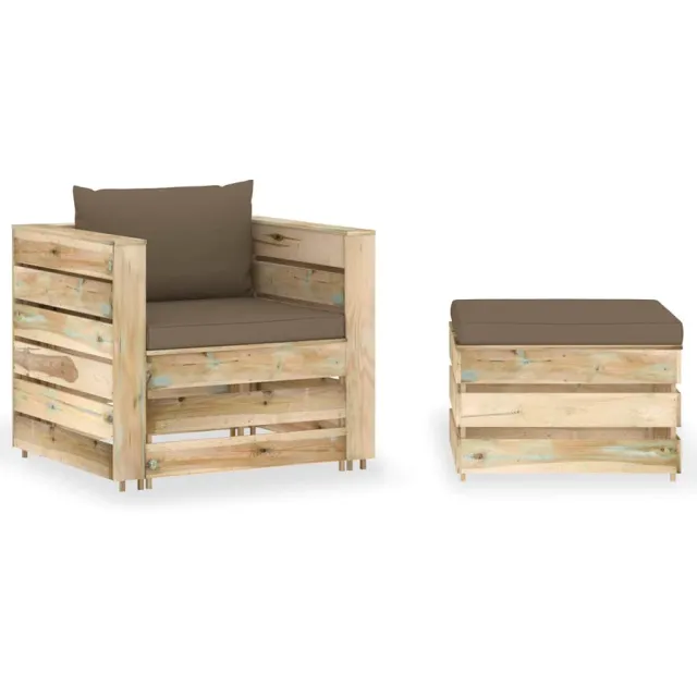 vidaXL 2-delige Loungeset met kussens groen geïmpregneerd hout Taupe