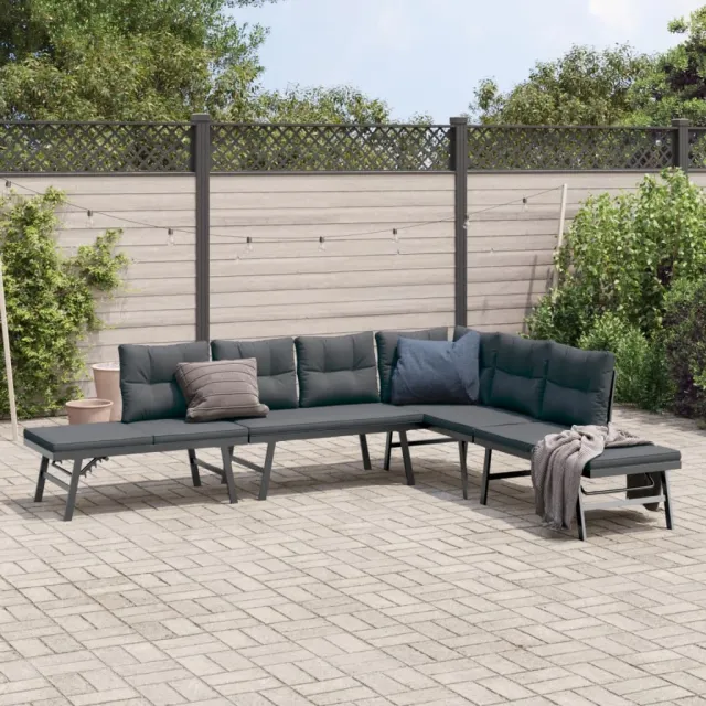 vidaXL 4-delige Tuinbankenset met kussens gepoedercoat staal zwart, foto 2
