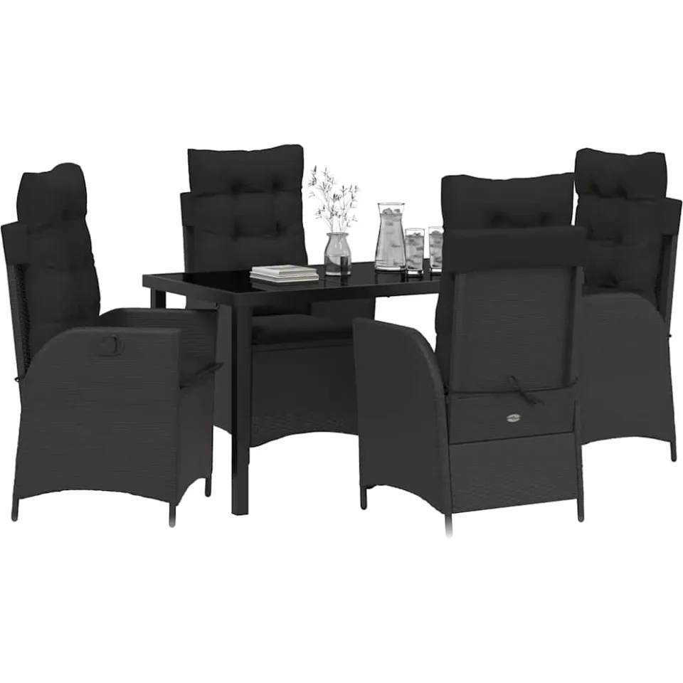 vidaXL Tuin eettafelset 5 st Zwart poly rattan
