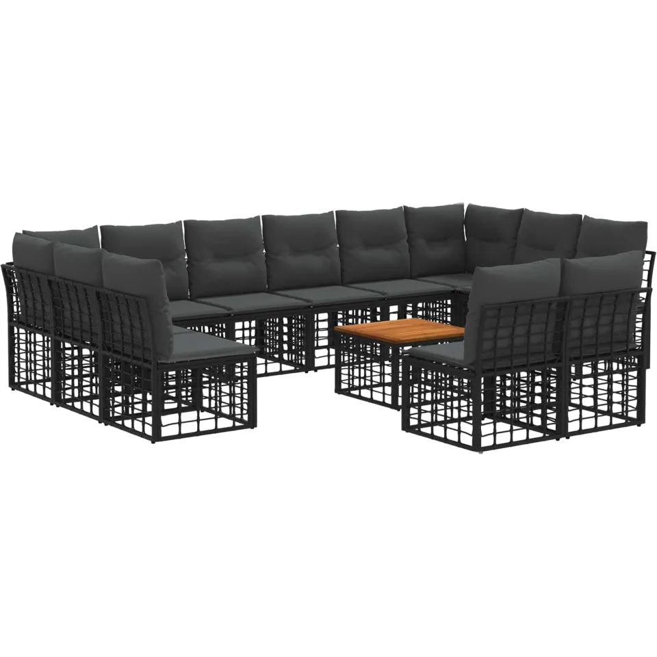 vidaXL Buiten bankenset 13 st 12-zits Zwart en Donkergrijs Polyester, foto 3