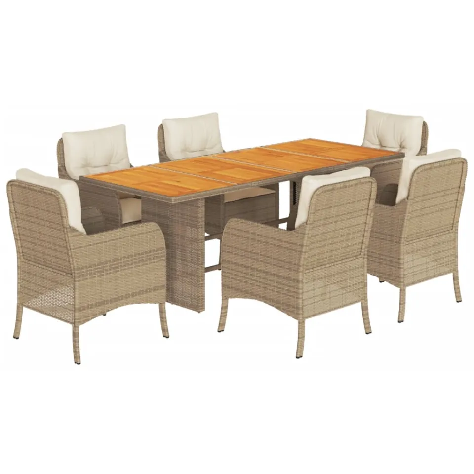 vidaXL 7-delige Tuinset met kussens poly rattan beige, foto 3