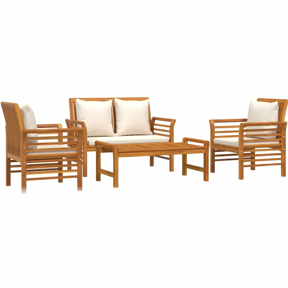 vidaXL 4-delige Loungeset met kussens massief acaciahout Bruin