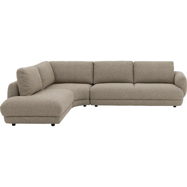 Goossens Hoekbank Premiere - Beige - Stof - Links - 320 x 64 x 253 stof gemeleerd grof geweven zand - L