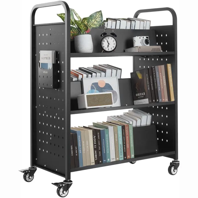 Vevor Boekenwagen Bibliotheekwagen Opruimingswagen 150 Kg 970 X 515 X 1225 Mm Zwart