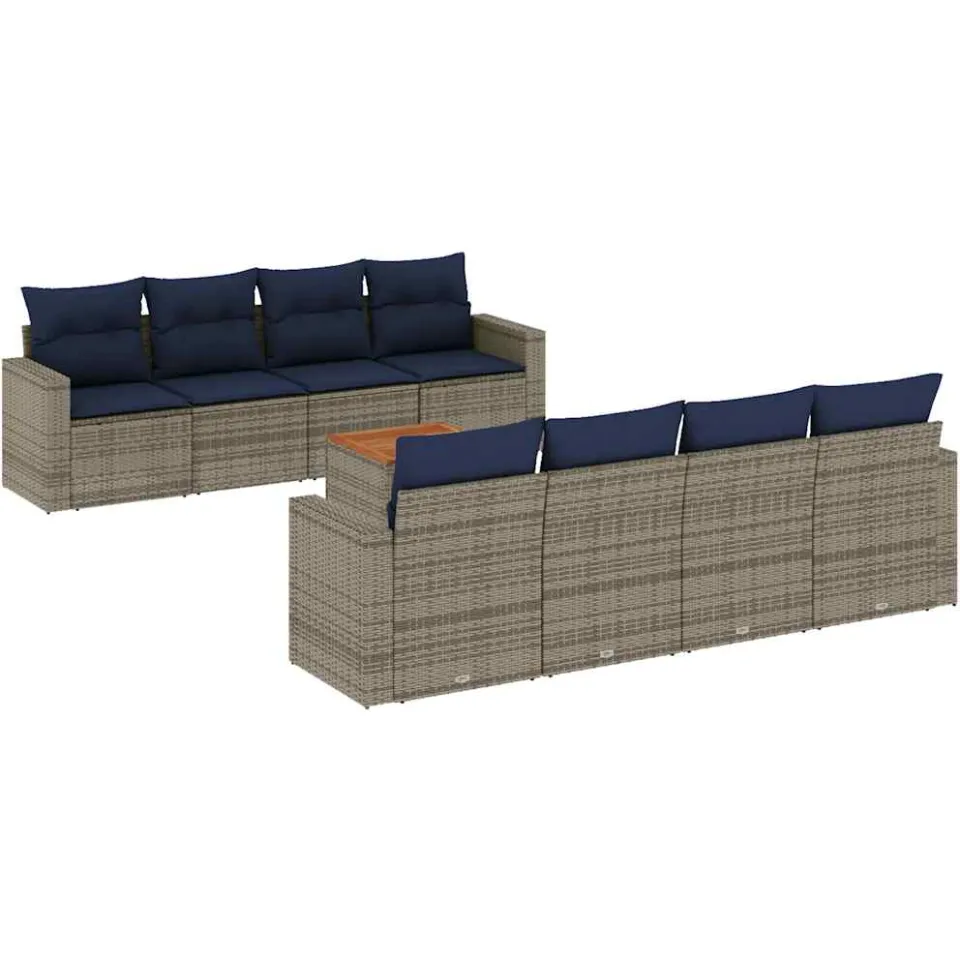 vidaXL 9-delige Loungeset met kussens poly rattan grijs, foto 3