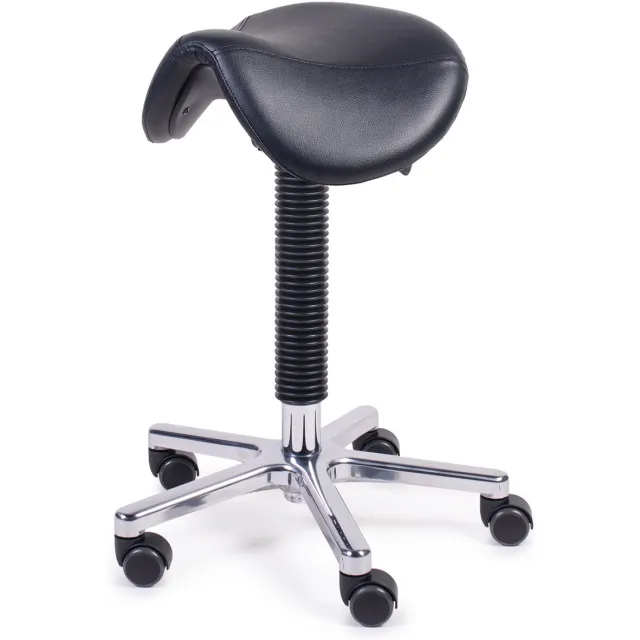 MTM zadelkruk FREYA 200-A - zwart zadel - kunstleer - alu kruisvoet - ergonomisch - op wielen - 51/71 cm