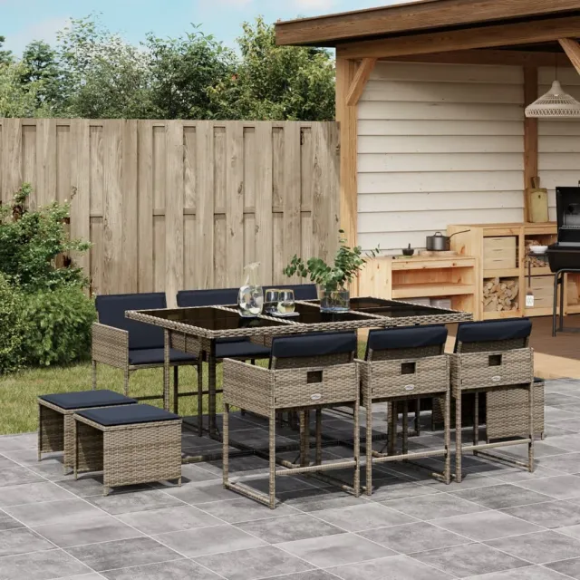 vidaXL 11-delige tuinset met kussens, grijs polyrotan