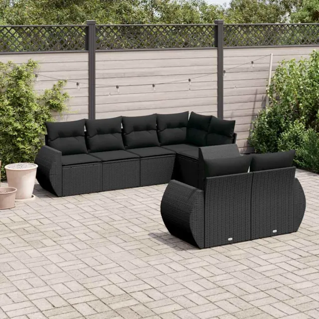 vidaXL 7-delige Loungeset met kussens poly rattan zwart