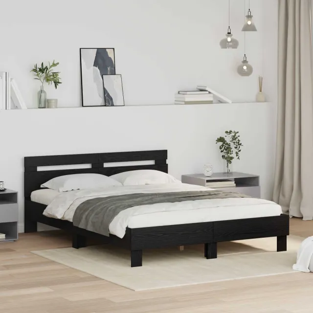 vidaXL Bedframe Zwart Eiken 120 x 200 cm Bewerkt hout