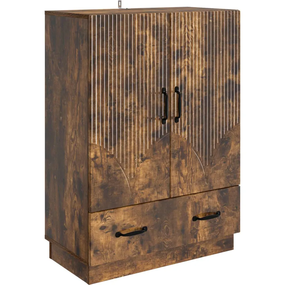 vidaXL Dressoir met lade Gerookt eiken 66 x 34,5 x 92 cm Bewerkt hout Bruin