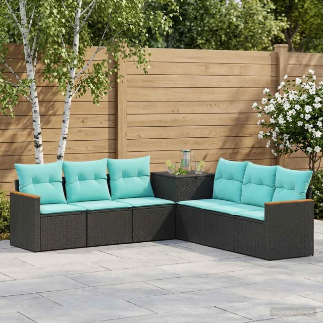 vidaXL Bankstel 7 st Zwart en Blauw 123 x 62 x 69 cm