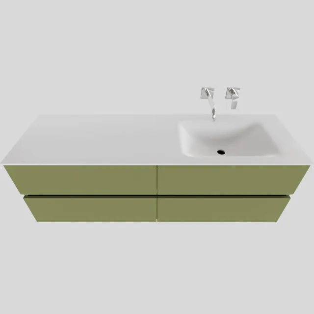 Boss & Wessing Badkamermeubel Solid Surface BWS Oslo 150x46 cm Rechts Mat Groen 4 Laden (0 kraangaten)
